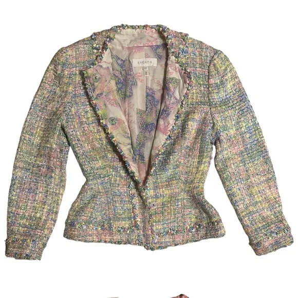 Escada Vintage Tweed Pastel Blazer and Skirt 2 Piece Suit Set - Picture 3 of 16